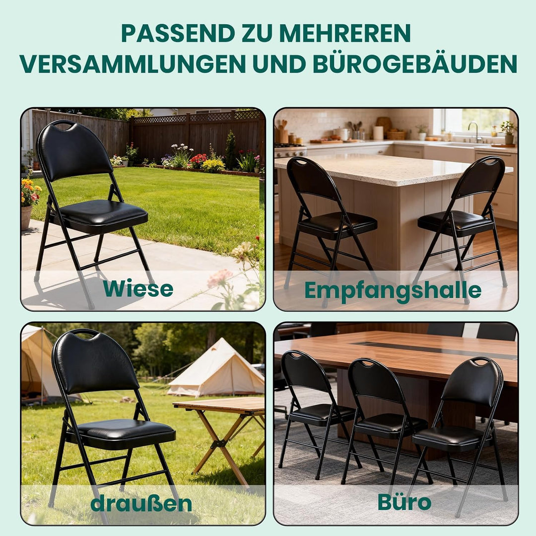 Klappstuhl 2er Set mit gepolstertem PU-Leder und Griff, Ultraviolette Geschosspolster&amp;Stabilem Metal