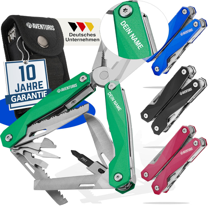 AVENTURIS® Multitool PEROSNALISIERT. Tolles Multifunktionswerkzeug als Fahrrad zubehör oder Outdoor