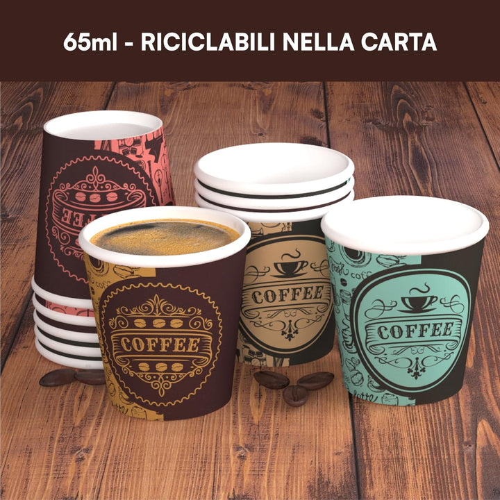 1000 Kaffeebecher aus Papier, 65 ml, PubCUP Mix Umweltfreundliche biologisch abbaubare Einwegbecher,