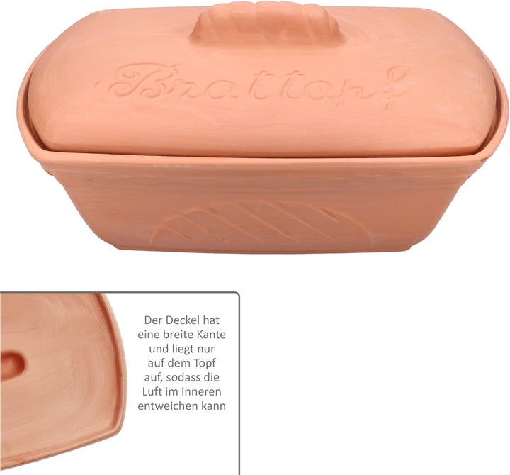 MamboCat Terra Brottopf aus Terrakotta I (LxB) 33x22,5cm I Ton-Brotkasten mit Deckel für Ihre Küche
