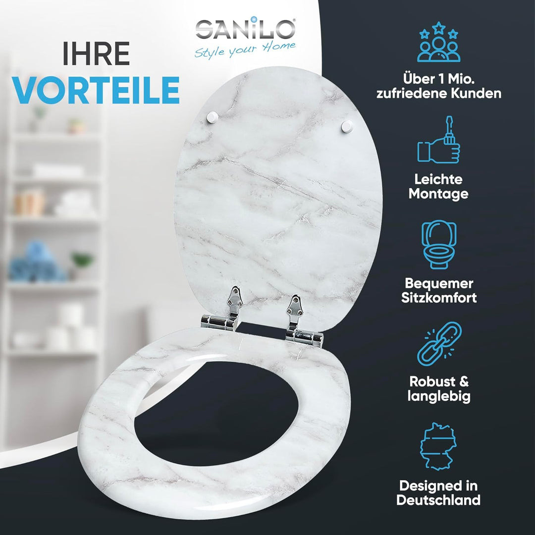 WC Sitz mit Absenkautomatik, hochwertige Oberfläche, einfache Montage, stabile Scharniere, Marmor