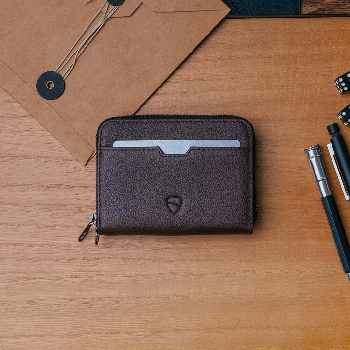 Vaultskin Mayfair Minimalistische Geldbörse aus Leder mit Reissverschluss Kleiner RFID-blockierender