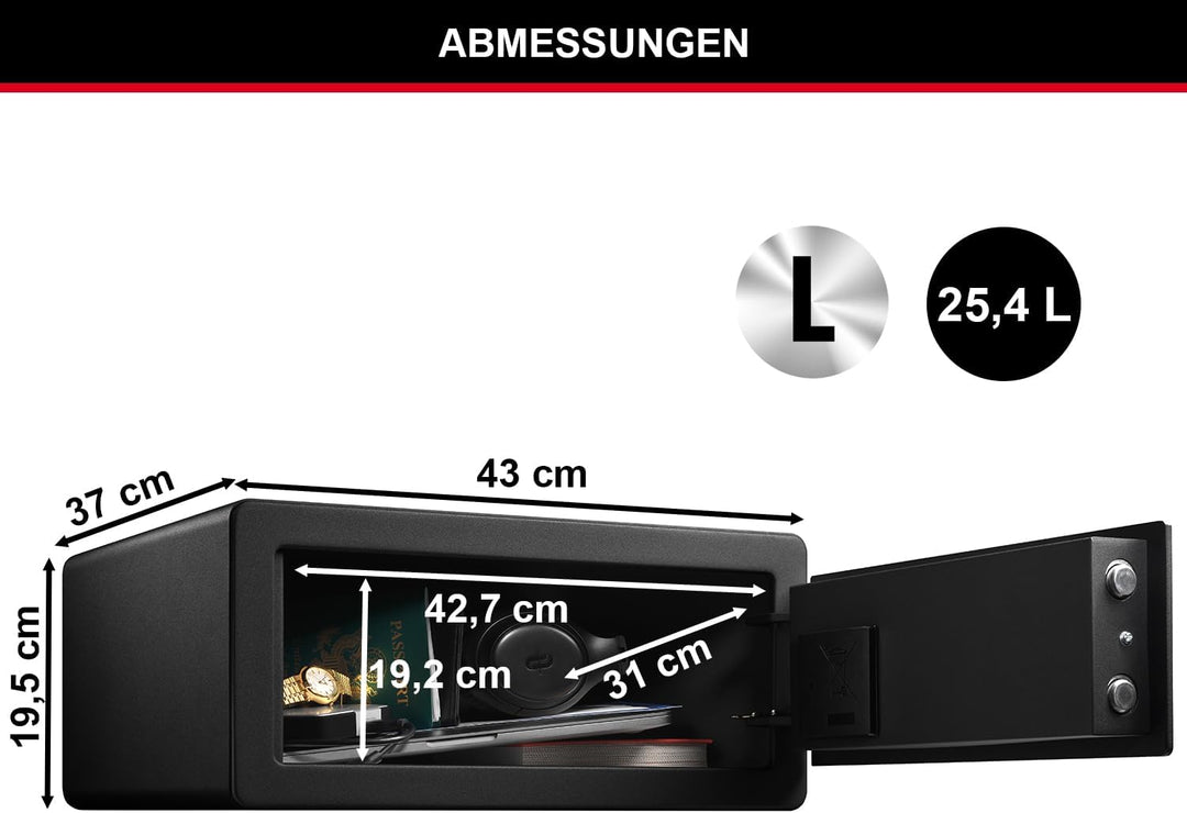 Master Lock Biometrischer Tresor mit Fingerabdruck, 19,5 x 43 x 37 cm Fingerabdruck-Schloss 25 L, Fi
