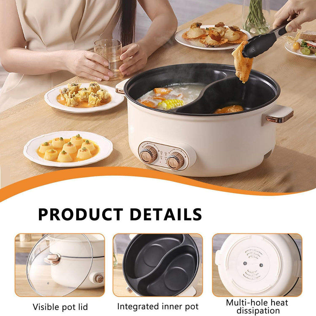 Hot Pot Elektrisch, 7.5L Doppelter Topf mit Zwei Reglern, 1600W Elektrischer Kochtopf mit Trennwand