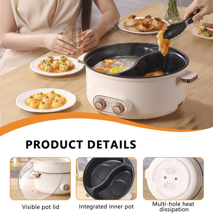 Hot Pot Elektrisch, 7.5L Doppelter Topf mit Zwei Reglern, 1600W Elektrischer Kochtopf mit Trennwand