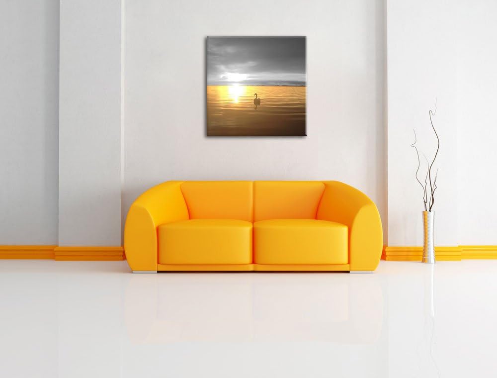 Pixxprint Einsamer Schwan auf See Schwarz/Weiss, Format: 70x70 auf Leinwand, 70x70