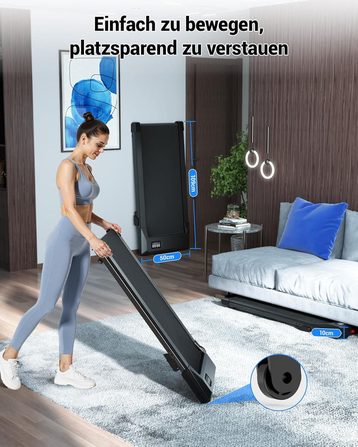 DeerRun Walking Pad mit 6% Steigung, Laufband für Zuhause und Home Office mit App, LED Anzeige und F