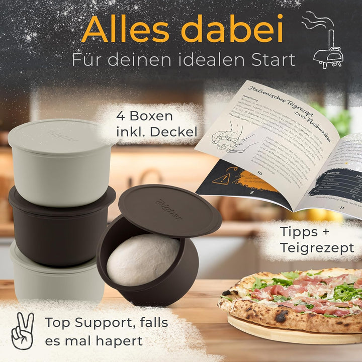 Teigbar« Pizzaballenbox mit Deckel, 4er Set - platzsparende Teigbox aus löse-leichtem Silikon - bis