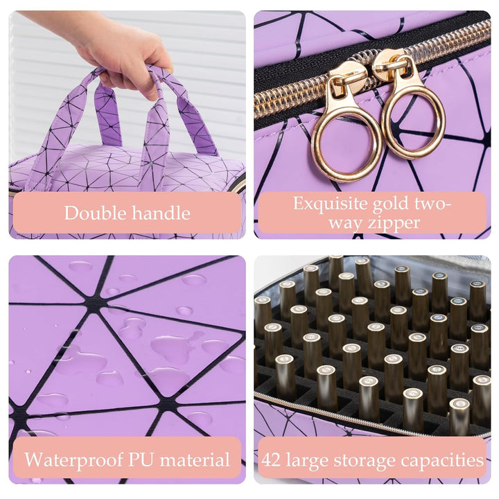 Uross Nagellack Organizer für 42 Nagellackflaschen und 1 LED-Nagellampe, Nagellack Aufbewahrung Tasc