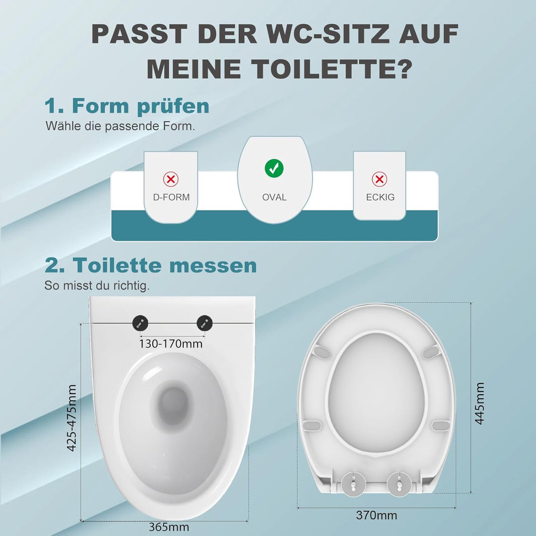 MEEJEE Toilettendeckel mit Absenkautomatik, Weiss WC Sitz Oval, Klobrille Soft Close, Klodeckel Abse