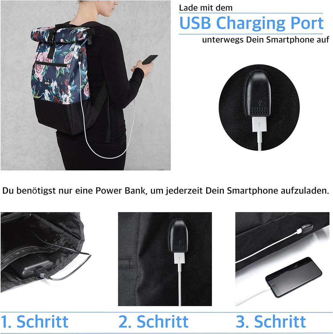 Ela Mo’s Rucksack Damen | Schön und Durchdacht | für Uni Reisen Freizeit Job | mit Laptopfach & Anti