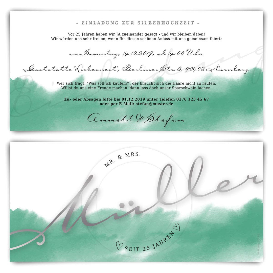 Kartenmachen.de 10 x Silberne Hochzeit Hochzeitseinladungen Silberhochzeit individuell Einladungskar