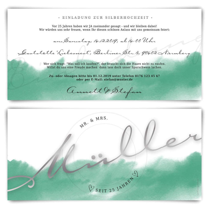 Kartenmachen.de 10 x Silberne Hochzeit Hochzeitseinladungen Silberhochzeit individuell Einladungskar