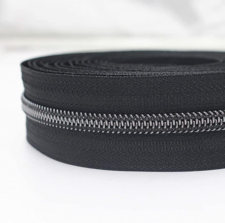 YaHoGa 9 m endlos Reissverschluss Meterware 6mm (Nickelschwarz Schwarz), Nickelschwarz Schwarz