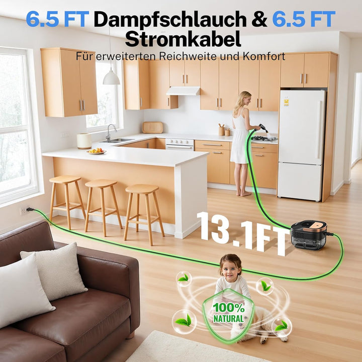 ODSD Dampfreiniger für Haushalt und Auto, 3-stufig einstellbarer Dampfreiniger, 15 Sekunden Aufheizz