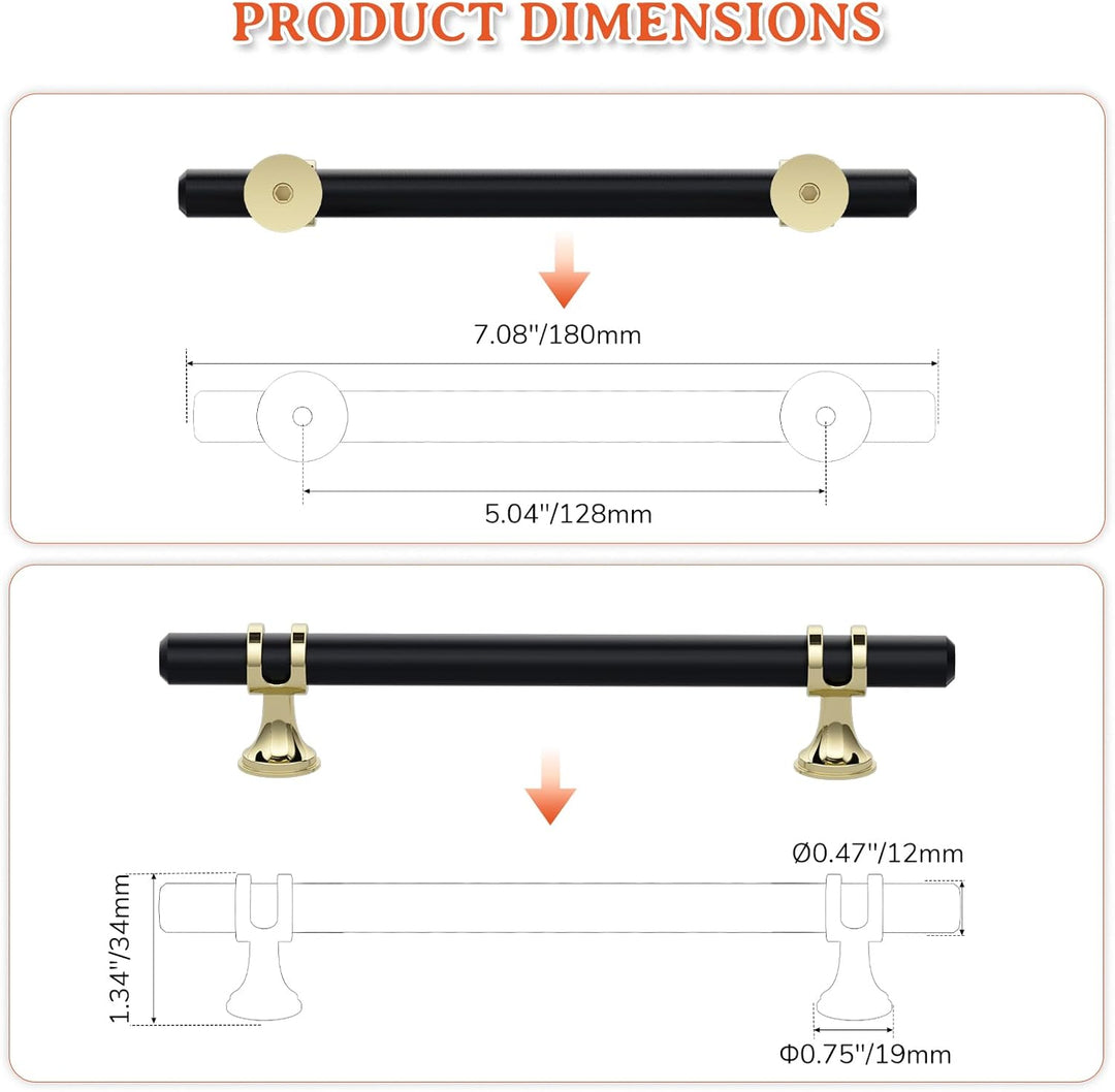 FURNIWARE 10 Stück Möbelgriff, 128mm Bohrlochabstand Möbelgriffe Schrankgriffe Küche Kabinett Griff