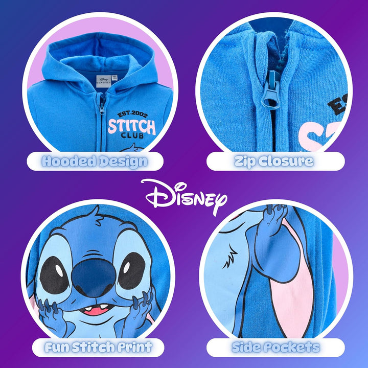 Disney Stitch Mädchen Kapuzenpullover, Pullover mit Reissverschluss, Geschenk für Mädchen, Grössen 3