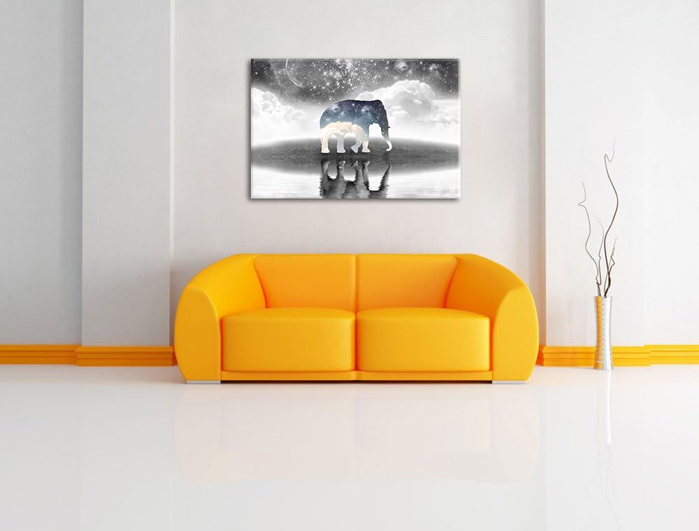 Einsamer Elefant schwarz/weiss Format: 100x70 auf Leinwand, XXL riesige Bilder fertig gerahmt mit Ke