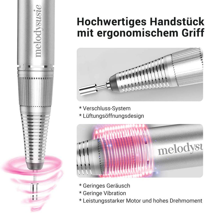 MelodySusie Professionell Nagelfräser, 30000 U/min Elektrische Nagelfeile Wiederaufladbar Tragbar Ak
