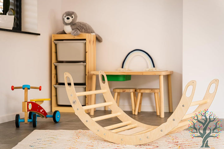 WoodsCraft Kletterbogen mit Kissen - Holz Klettergerüst Indoor - Hypoallergen Kissen für Kletterboge