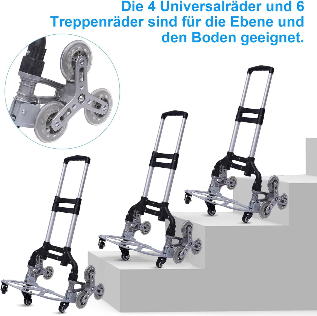 Einkaufstrolley Treppensteiger Sackkarre Bis 75KG, Treppensackkarre Klappbar Extra Langer Teleskopgr