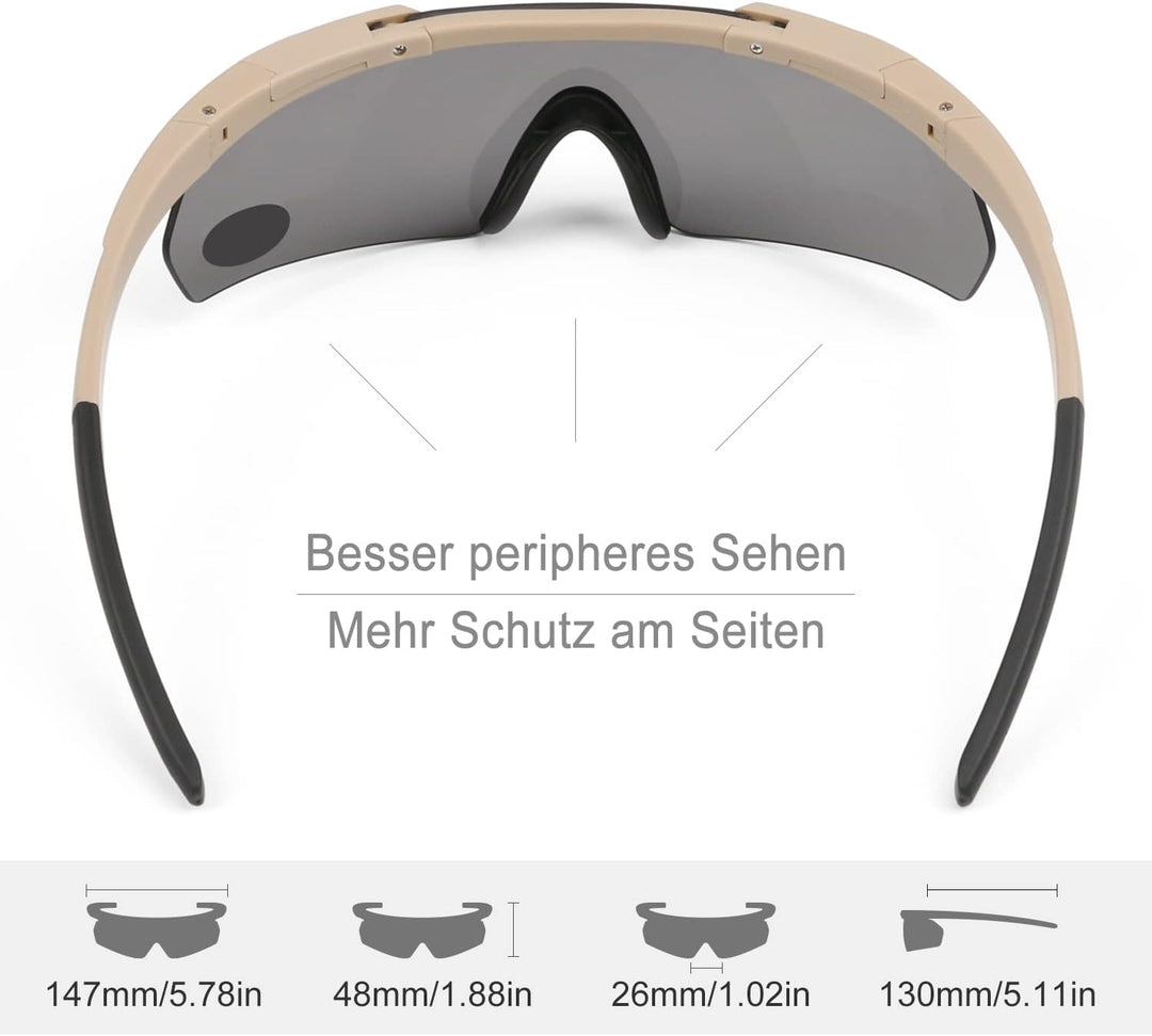 Feyachi Schiessbrille mit 3 Austauschbaren Gläsern, Schutzbrille Schlagfester Augenschutz, UV-400-S