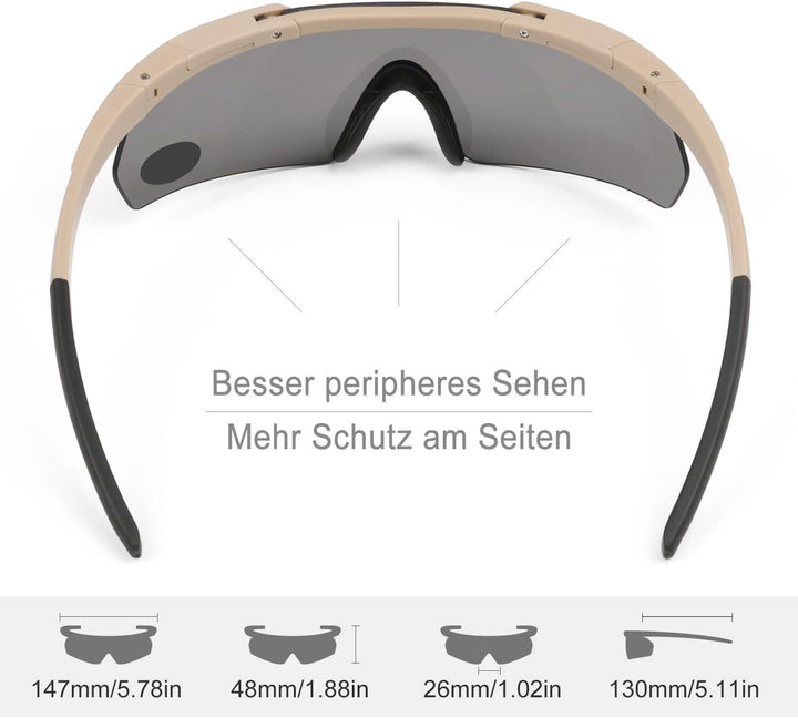 Feyachi Schiessbrille mit 3 Austauschbaren Gläsern, Schutzbrille Schlagfester Augenschutz, UV-400-S