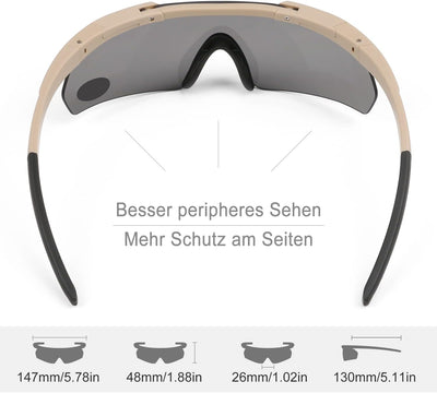 Feyachi Schiessbrille mit 3 Austauschbaren Gläsern, Schutzbrille Schlagfester Augenschutz, UV-400-S