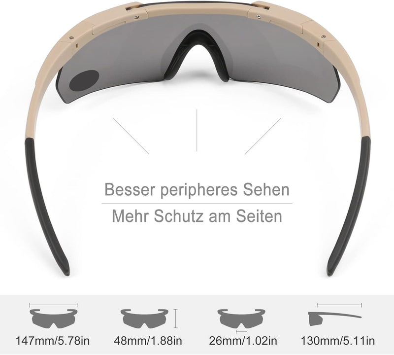 Feyachi Schiessbrille mit 3 Austauschbaren Gläsern, Schutzbrille Schlagfester Augenschutz, UV-400-S