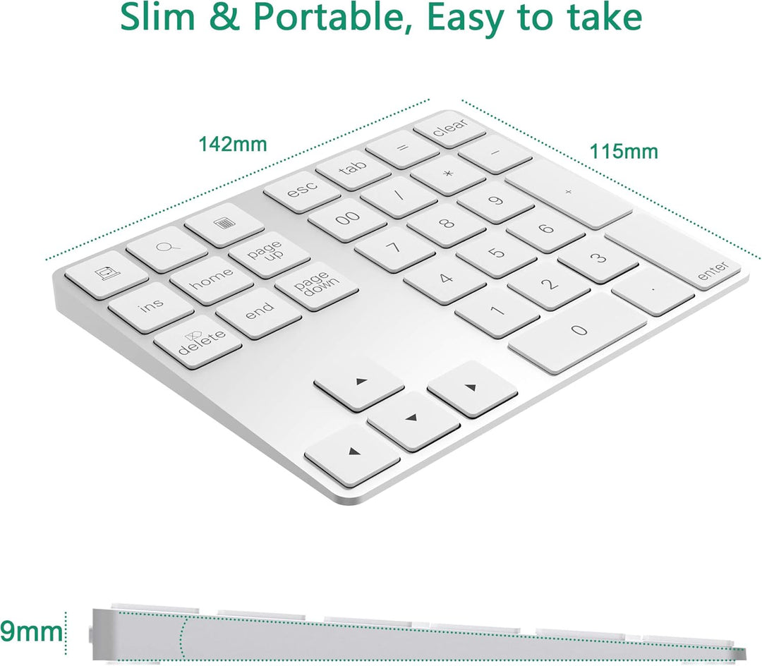 Cateck Bluetooth Ziffernblock 34 Tasten Nummernblock NumPad kabellose Nummer Tastatur wiederaufladba