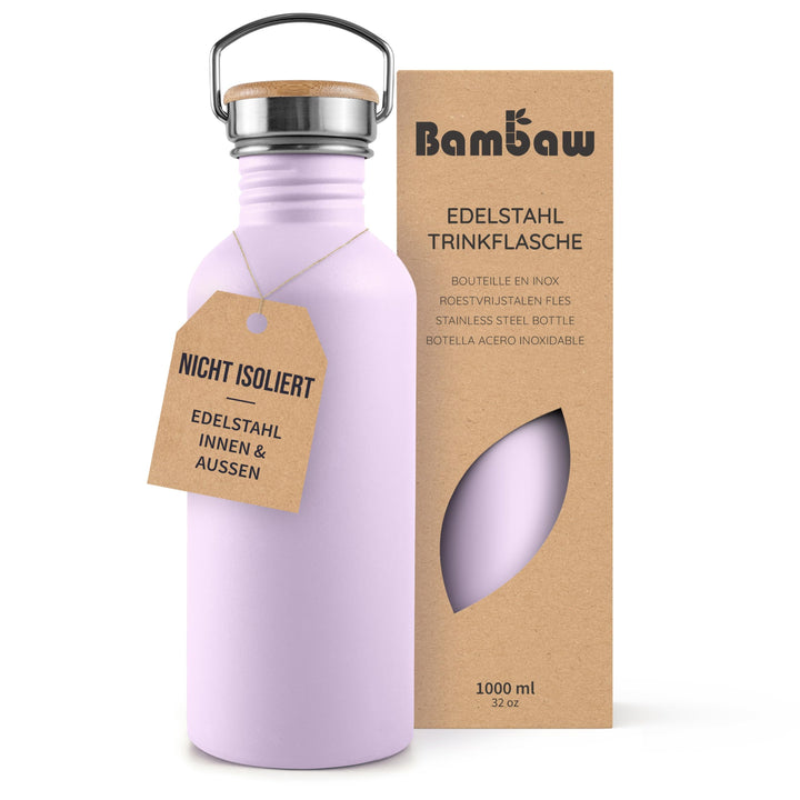 Bambaw Edelstahl Trinkflasche Lila Wasserflasche 1l Nicht Isolierte Edelstahlflasche 1L Sportflasche