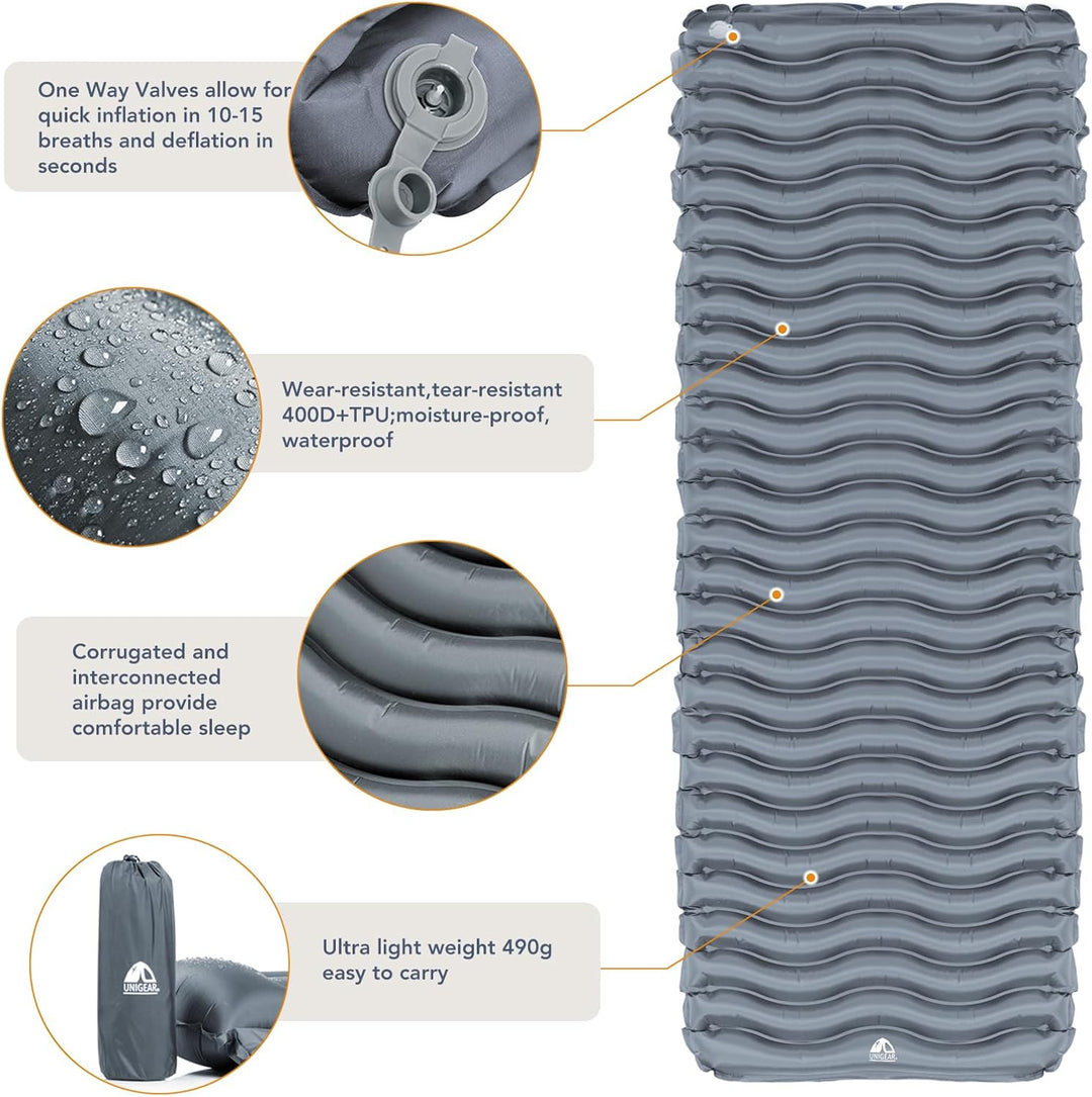 Unigear Camping Isomatte Kleines Packmass, Aufblasbare Luftmatratze Camping, Schlafmatte für Outdoor
