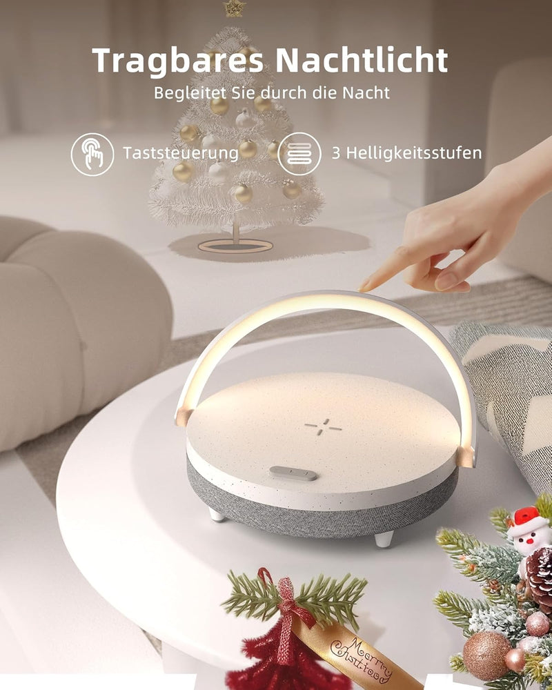 EZVALO Nachttischlampe mit Ladefunktion 4 en 1 Tischlampe Touch Dimmbar 5.0 Bluetooth Lautsprecher 1