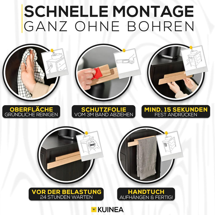 KUINEA® Selbstklebender Handtuchhalter – Ohne Bohren, 100% Eichenholz, 40 cm – Geeignet für Badezimm