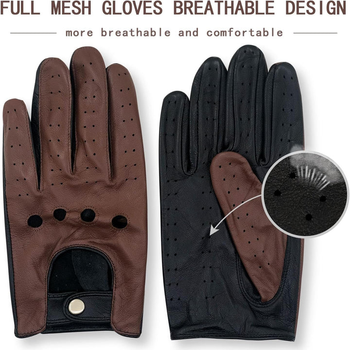 ZLUXURQ Herren Luxus 100% Schaffell Fahrhandschuhe-Weiches hochwertiges Leder, Small(20.4-21.6cm) Sc
