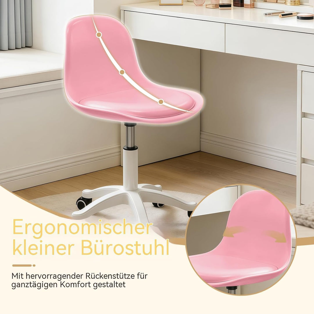 Kleiner Schreibtischstuhl ohne Armlehnen, höhenverstellbarer Home-Office-Stuhl für Jugendliche Pink-