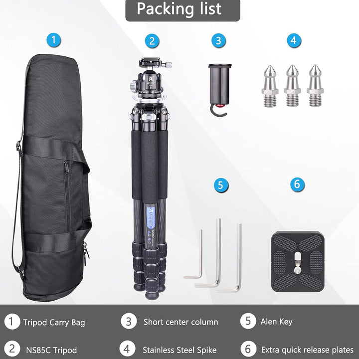 Ultraleichtes Stativ, Kohlefaser-Stativ, 172 cm/1.6 kg, ARTXC, leichtes Reisestativ mit 36 mm niedri