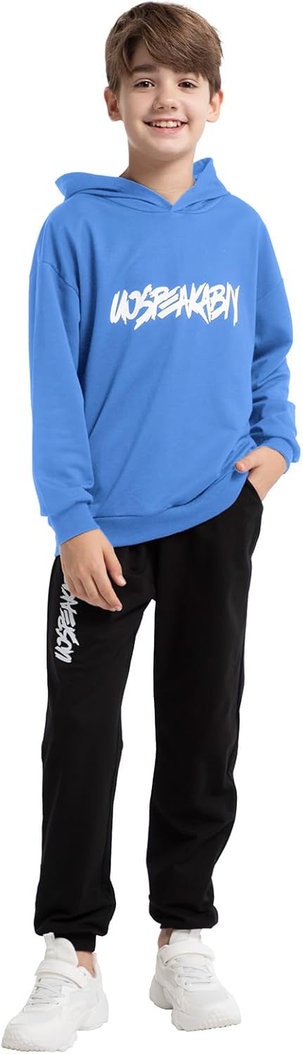 amropi Jungen Hoodie Trainingsanzug Sweatshirt Top und Hose Kleidungsset 2-15 Jahre 4-5 Jahre Blau S