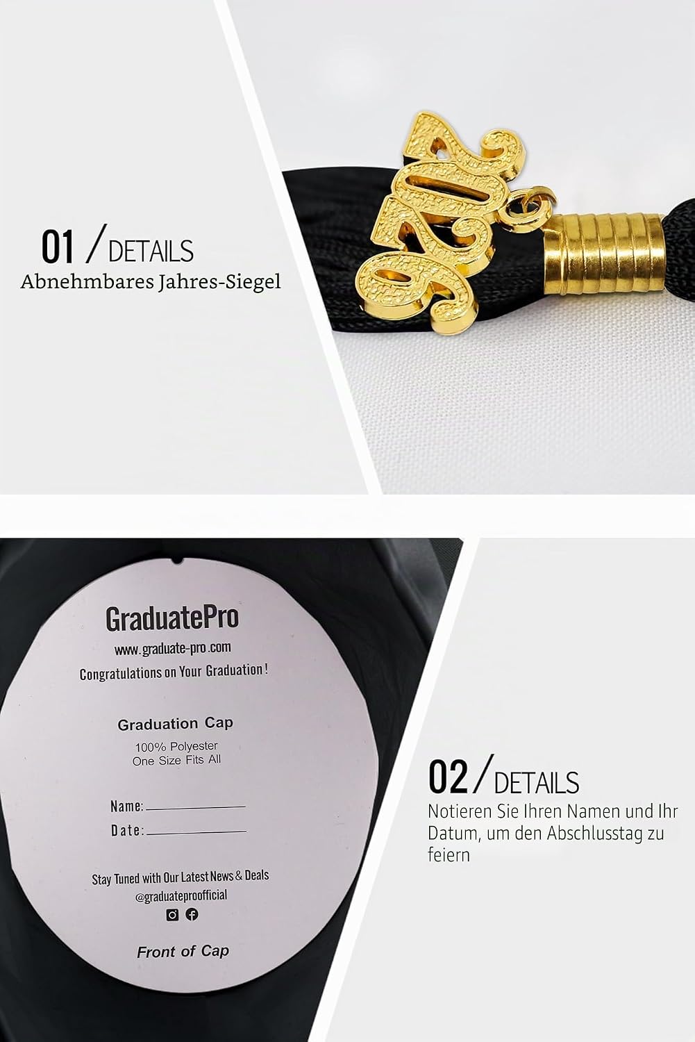 GraduatePro Abschluss Talar mit Hut 2025 Absolventen Robe Bachelor Uni Master Kostüm Geschenke Absol