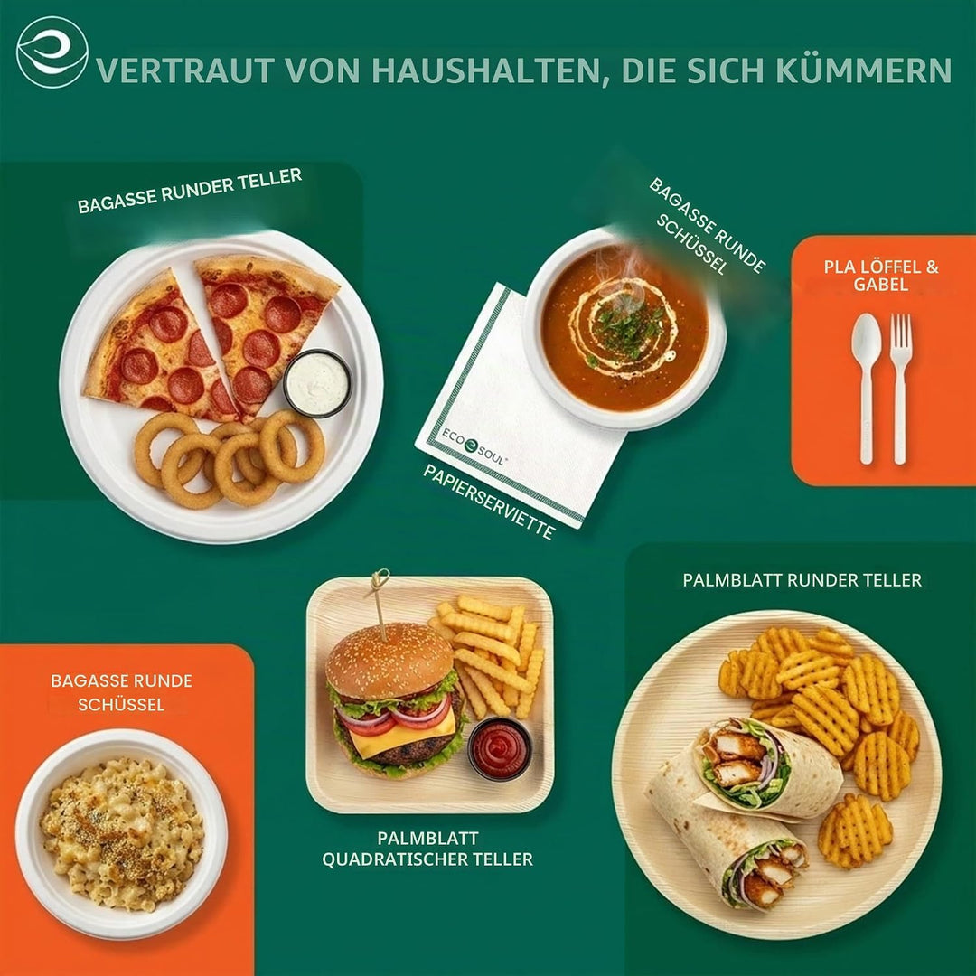 ECO SOUL Pearl White Runde 25cm Bagasse Pappteller (400 Stück), Einweggeschirr und 100% Kompostierba
