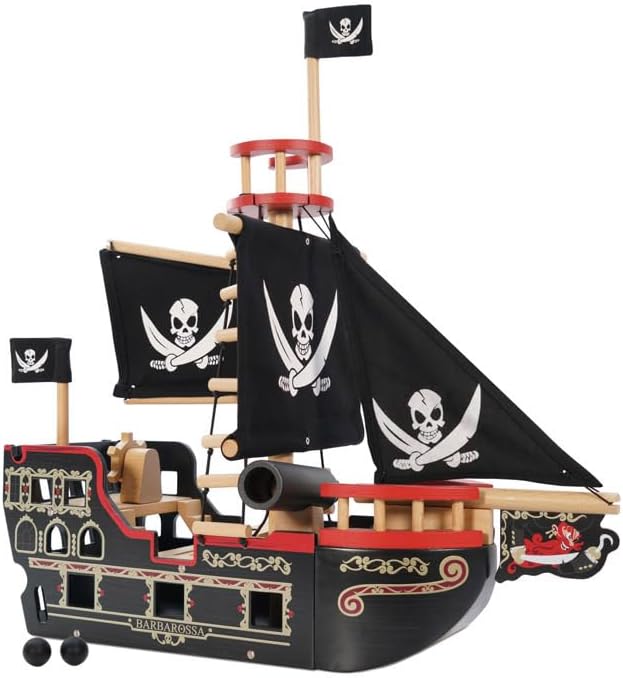 Le Toy Van – Pädagogisches Pirates Collection Piratenschiff „Barbarossa“ aus Holz, mit Kanone, Kanon