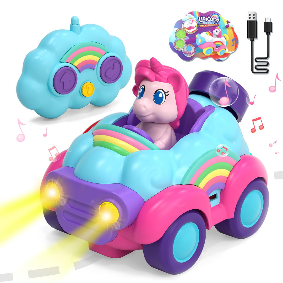 Lehoo Castle Ferngesteuertes Auto Mädchen, Einhorn Spielzeug mit Lichtern und Musik, Spielzeug ab 3