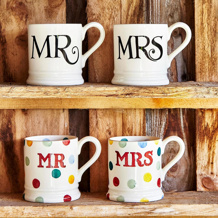 Emma Bridgewater Mr und Mrs Tassen Set, 2 Stück, grosse Tasse 1/2 Pint, Steingut Keramik Kaffeetasse