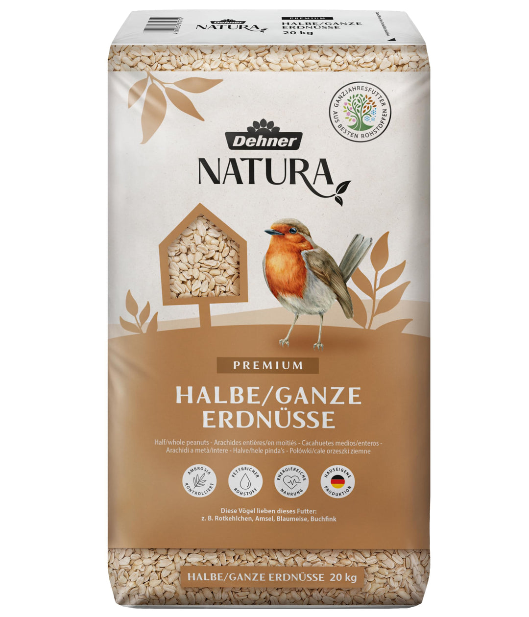 Dehner Natura Wildvogelfutter, halbe/ganze Erdnüsse, 20 kg halbe/ganze Erdnüsse 20 kg (1er Pack), ha