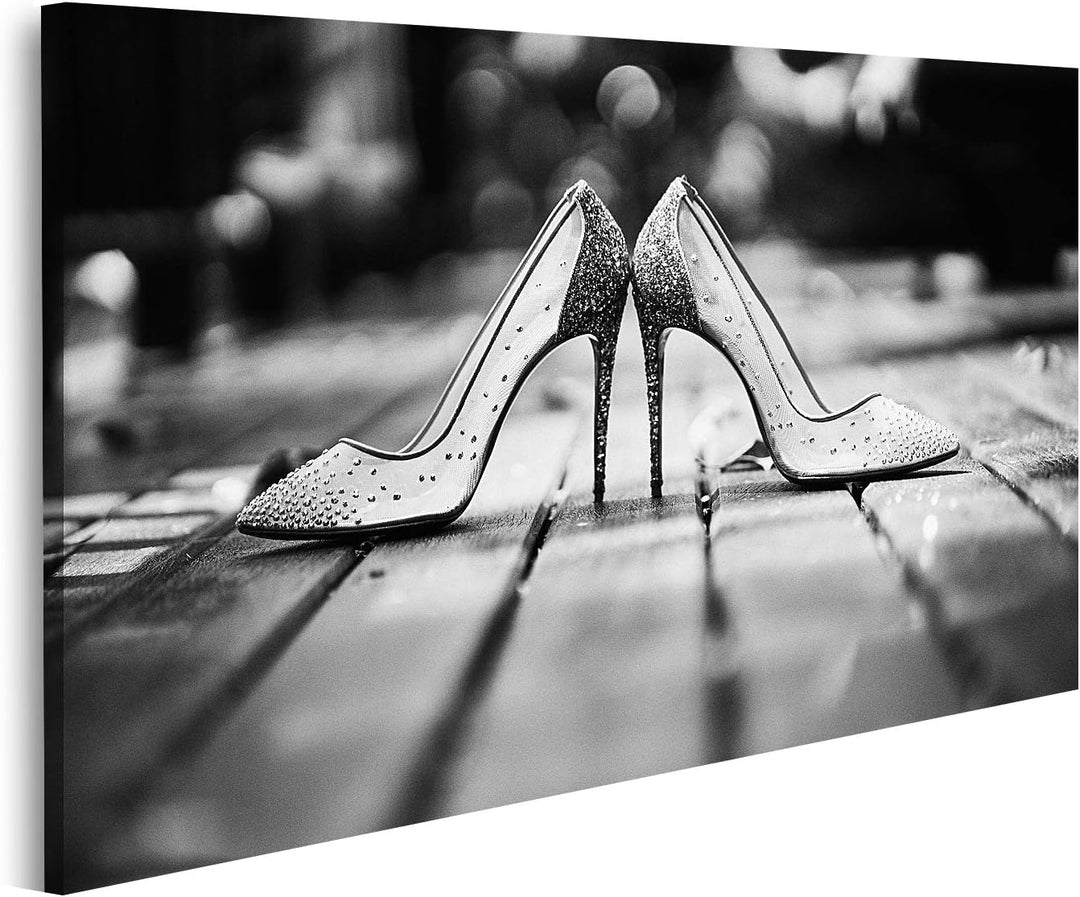 islandburner Bild auf Leinwand Niedriger Winkel High Heels Glitter Frauen Schuhe Holzboden Schwarz W