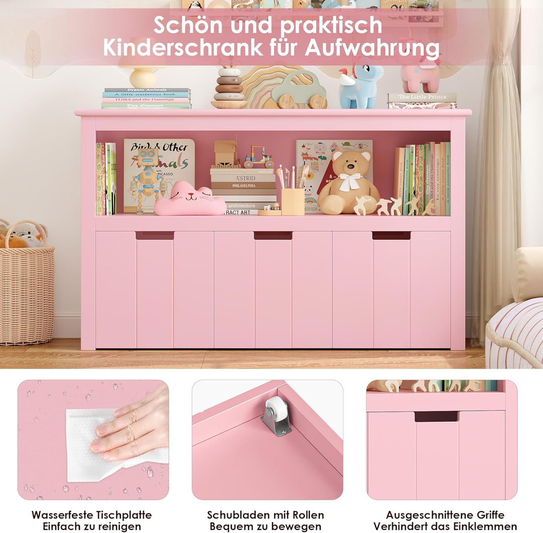 FOREHILL Kinderregal mit Boxen auf Rollen, Spielzeug Aufbewahrung Kinderzimmer Möbel, Spielzeugregal