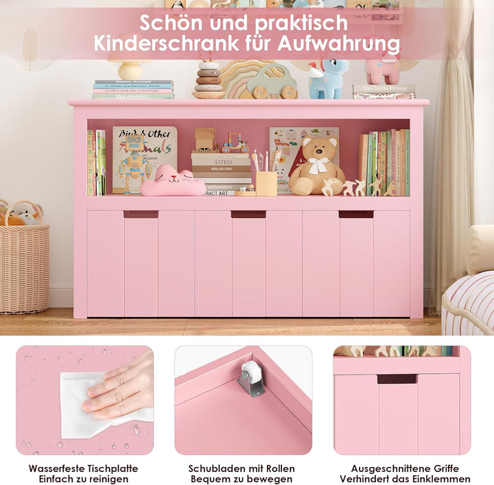 FOREHILL Kinderregal mit Boxen auf Rollen, Spielzeug Aufbewahrung Kinderzimmer Möbel, Spielzeugregal