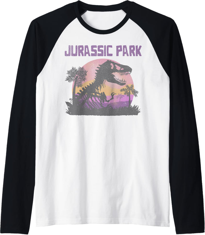 Jurassic Park Purple Hue Sunset Silhouette Raglan