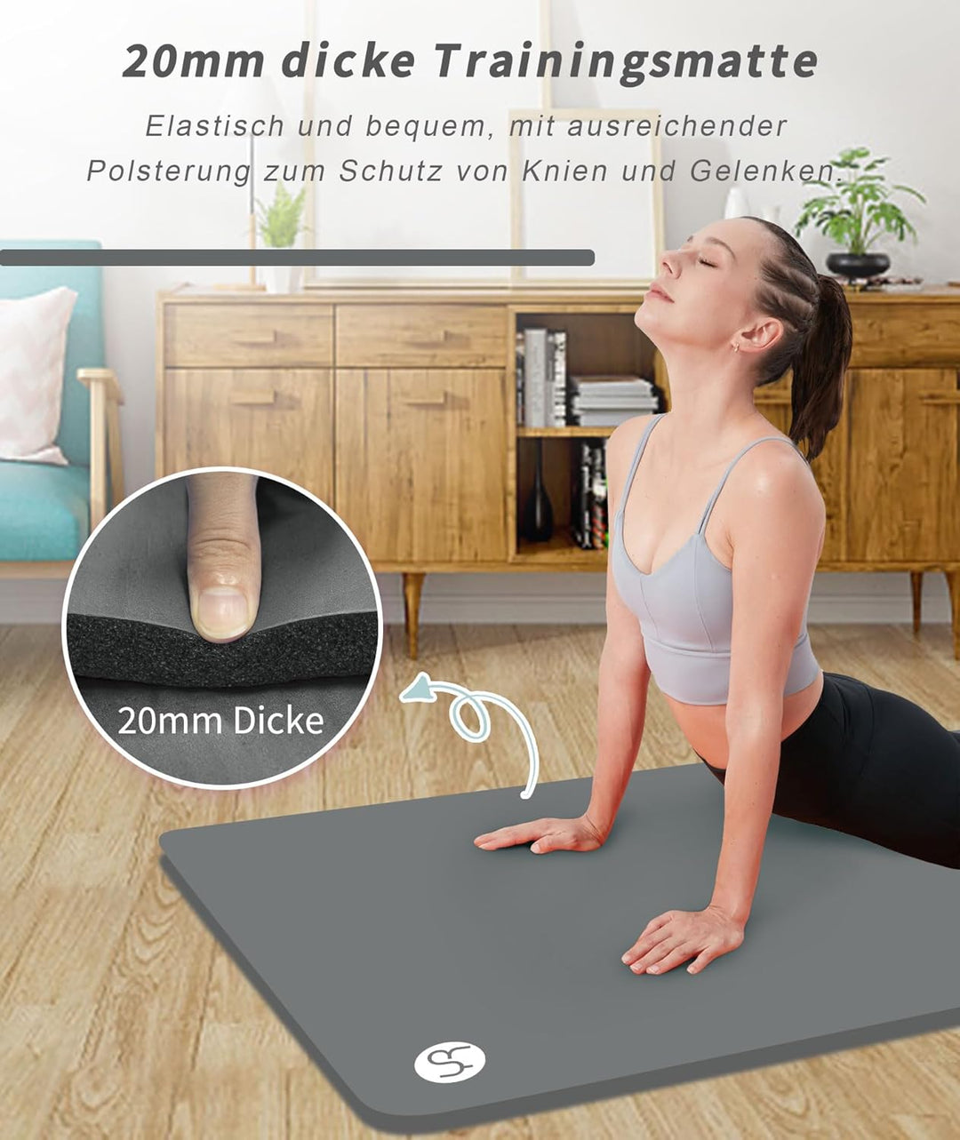 NBR Yogamatte 195×61cm 20mm Dicke Fitness Matte Gymnastikmatte für Pilates Gym Workout Zuhause mit T