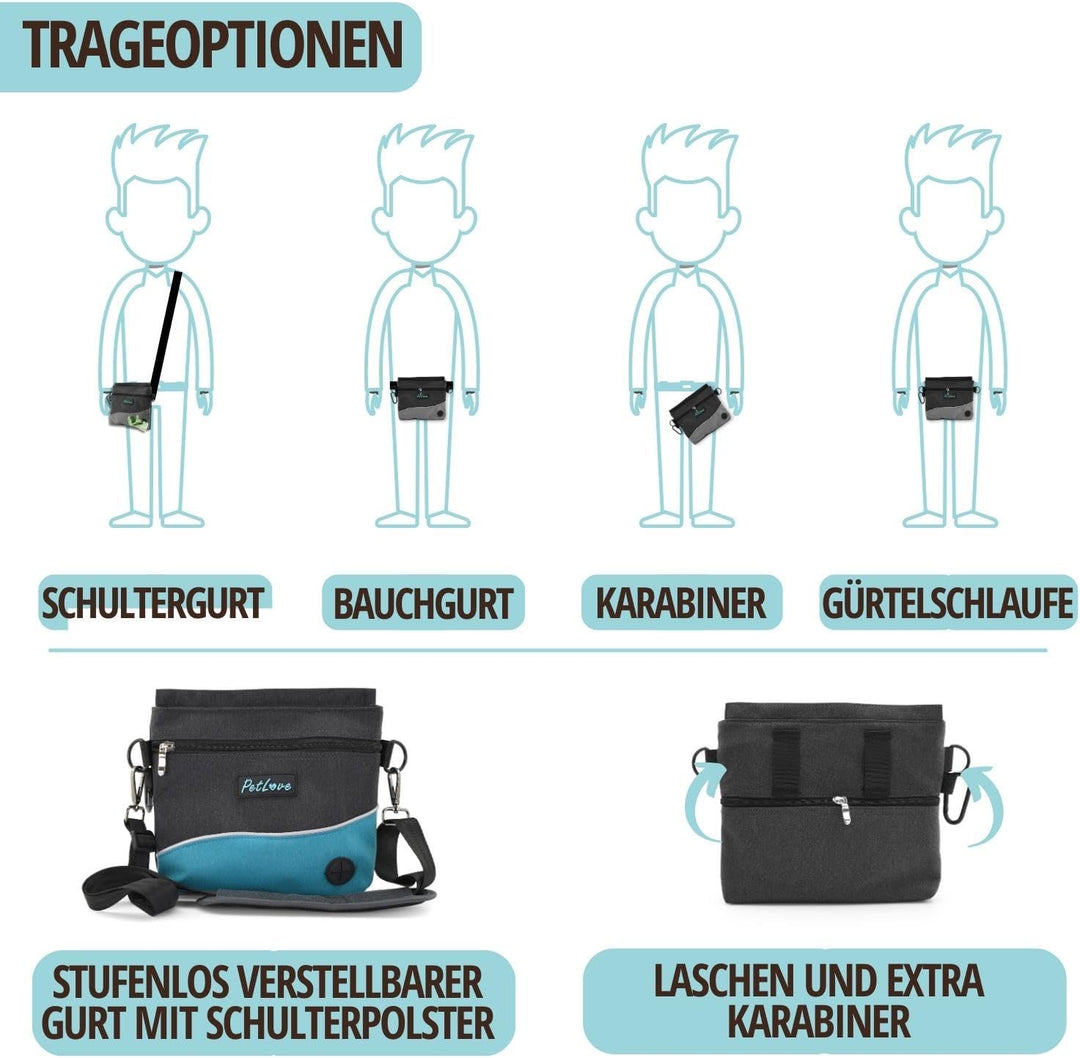 PetLove Leckerlibeutel für Hunde • Futterbeutel mit Magnetverschluss • Inklusive Kotbeutelspender &